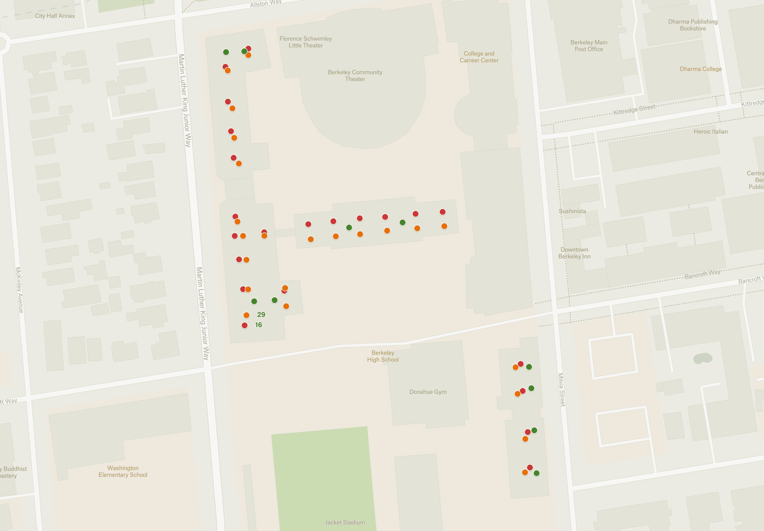 A map of the school with the locations of the posters marked.