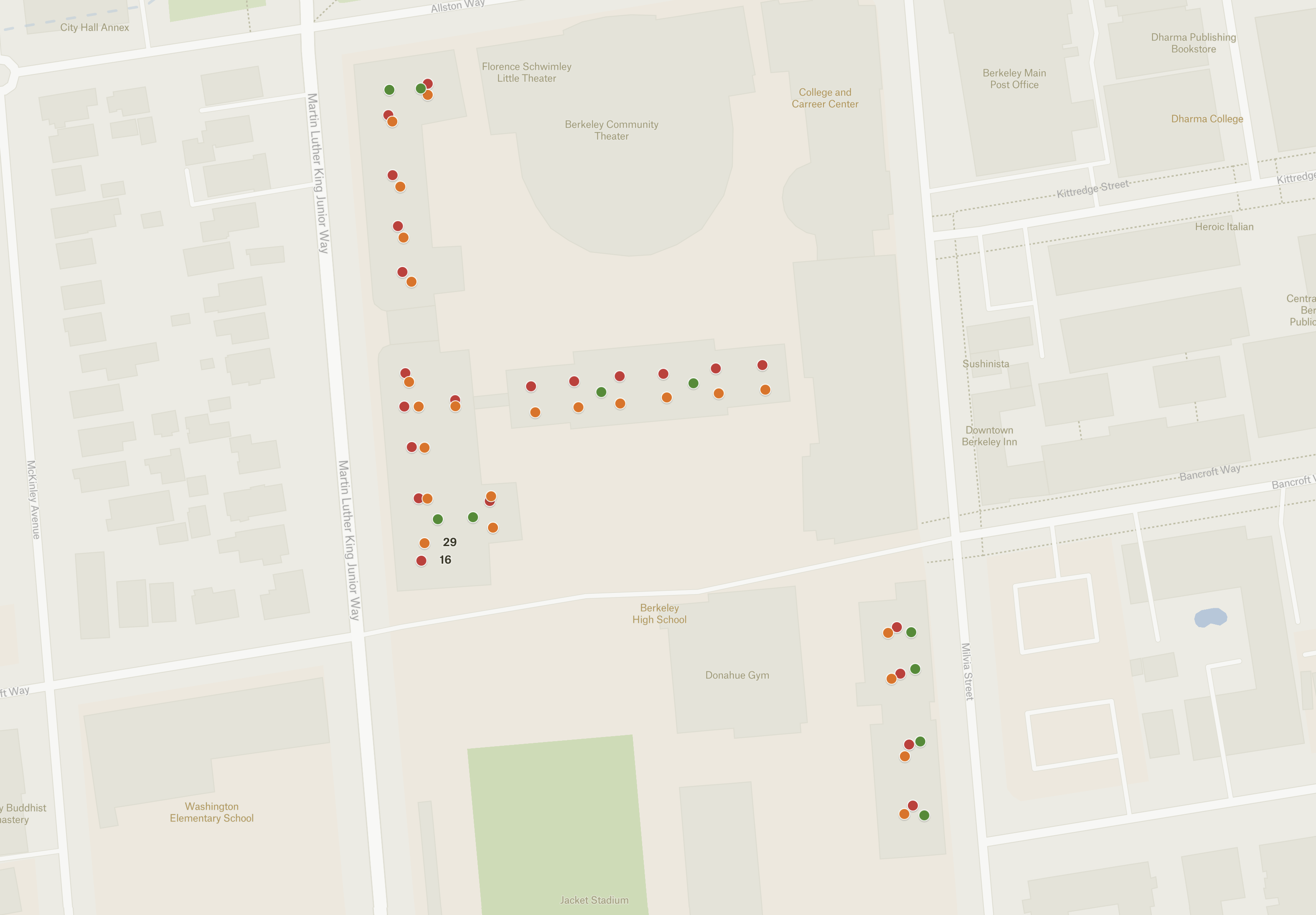 A map of the school with the locations of the posters marked.